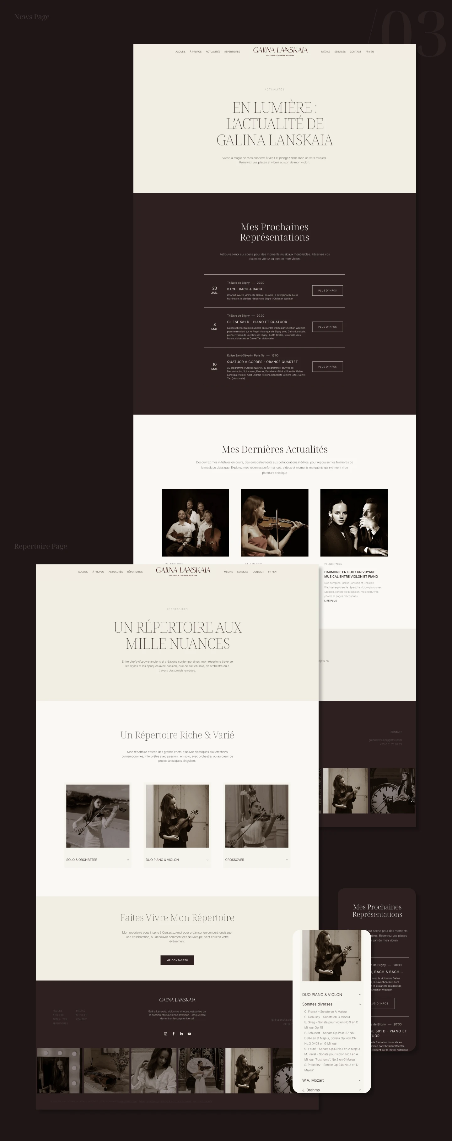 Presentation des maquettes du site web de d'une violoniste