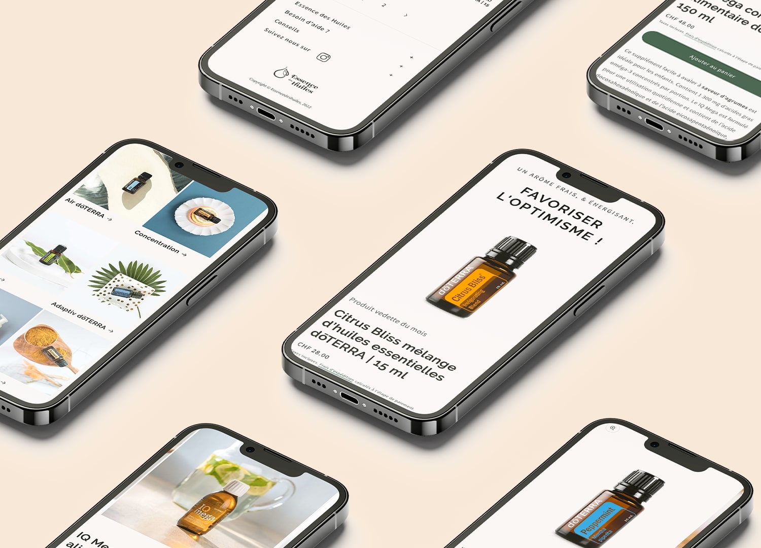 Site e-commerce responsive pour une boutique d'huiles essentielles.